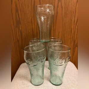 Set Of Retro Green Coca Cola Vintage Coke Logo Soda Glasses x7 - 6” x 3”